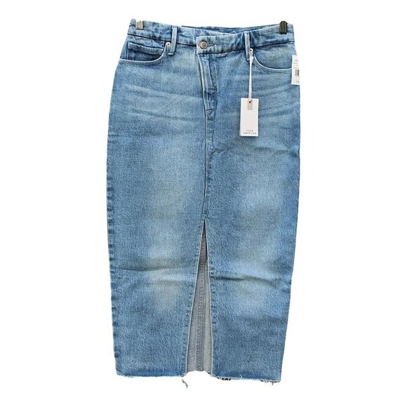 New w/Tags - Good American Crossover Denim Jeans Midi Skirt - WAY OVERSIZED - Picture 1 of 12